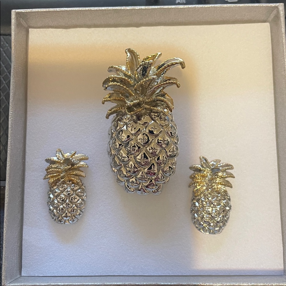 Gold and Silver Pineapple Necklace/ Brooch and Earring Set